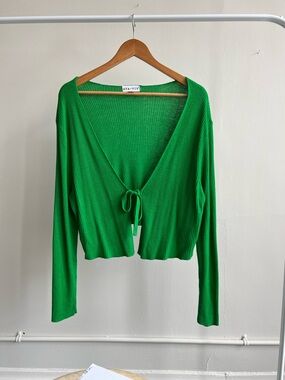 Ava & Viv Kelly Green Ribbed Tie-Front Cardigan